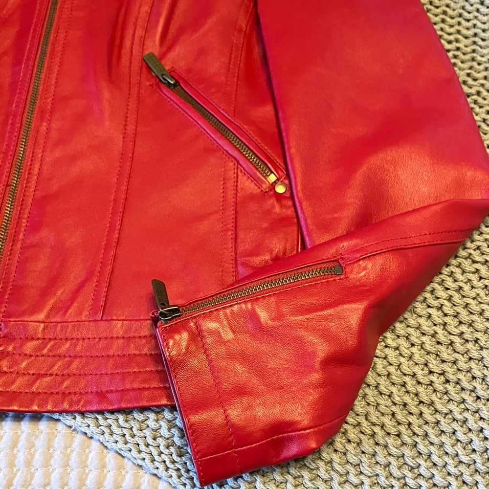 Vibrant Red Leather Jacket - Picture 4 of 7